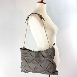 Kate Landry Gray Quilted Cow Leather Shoulder Bag